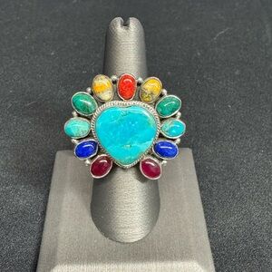 Multicolor Heart-Shaped Stone 925 Sterling Silver Ring